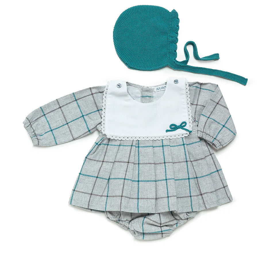 Juliana Baltic Green Green Checkered Outfit with Bonnet 1-Piece 24669