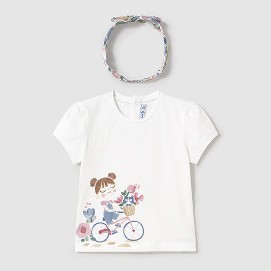 Mayoral Baby Girls S/S T-Shirt W/ Headband White 1044