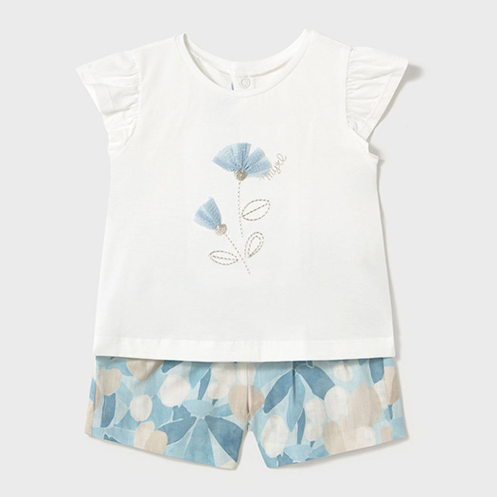 Mayoral Baby Girls Printed Shorts Set Sky 1237