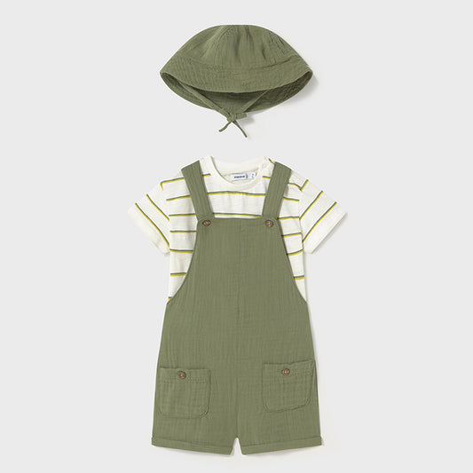 Mayoral Baby Boys Dungaree 3Pcs Set Sage 1649