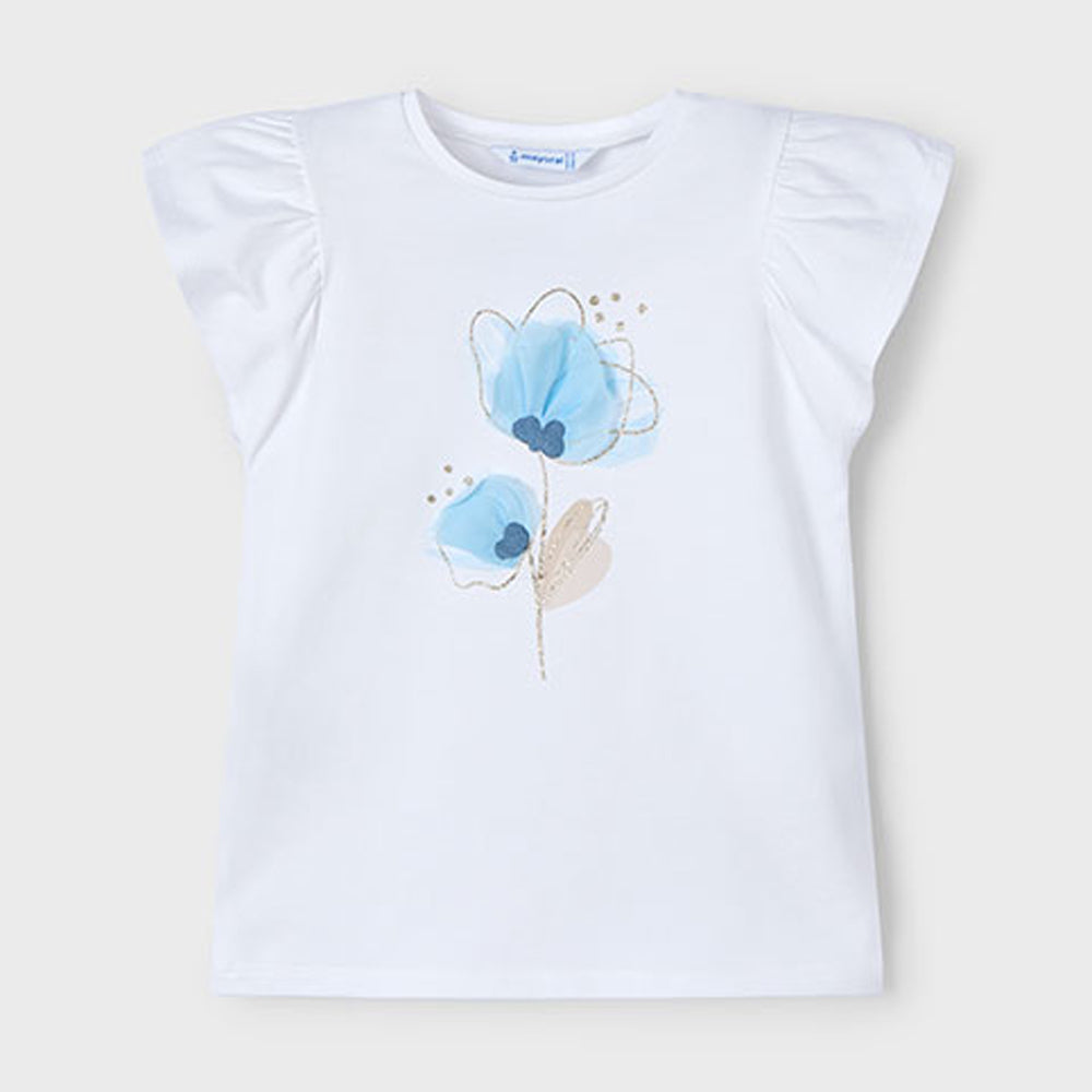 Mayoral Girls S/S T-Shirt Natur-Skyb 3002