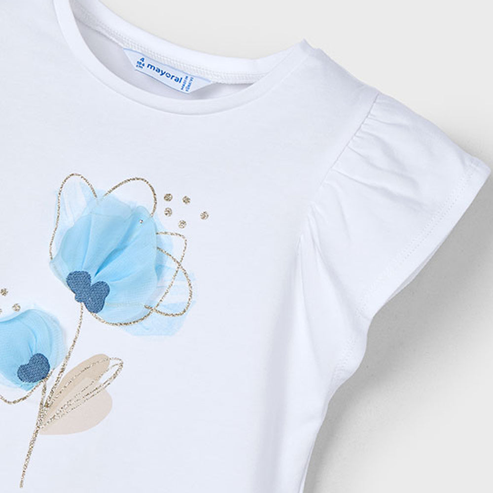 Mayoral Girls S/S T-Shirt Natur-Skyb 3002