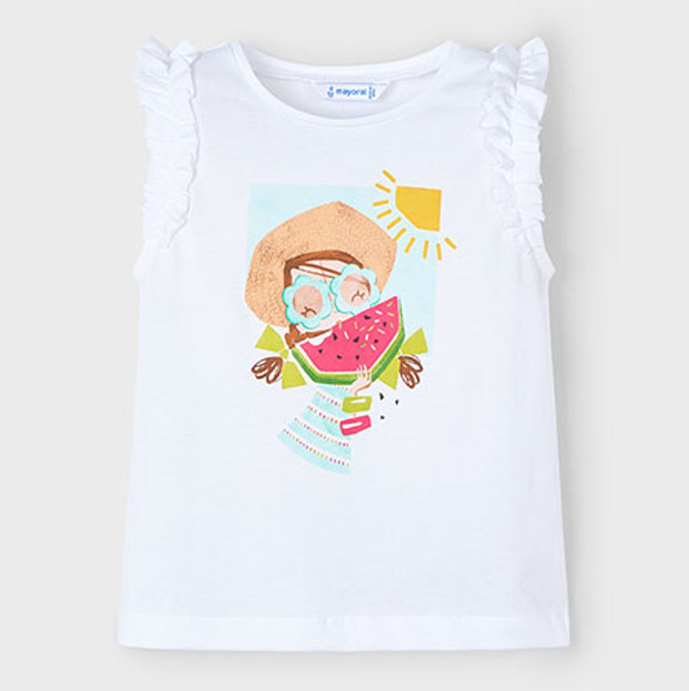 Mayoral Girls Tank Top White Aqua 3021