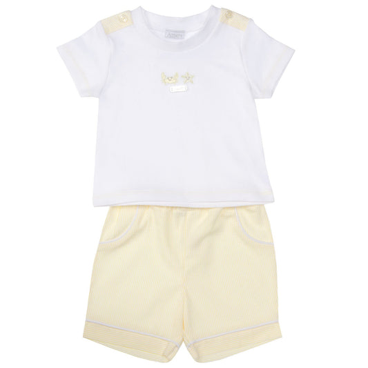 Amore By Kris X Kids White/Yellow Top & Short Sunny Seaside 8048