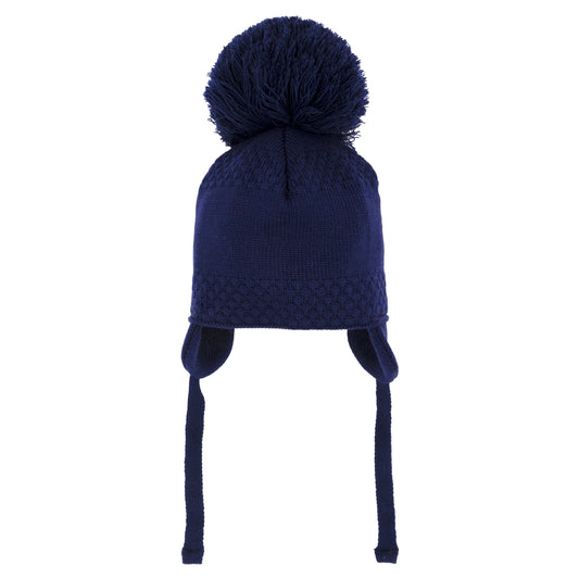 Pastels & Co Bobbie Single Pom With Stripe Knit Navy Hat A-110L