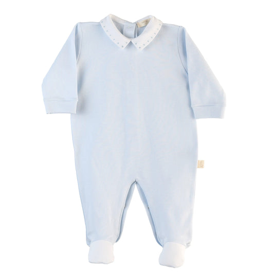 baby gi Blue Cotton Babygrow W/ Piqué Collar Bg50Bm