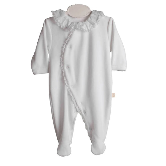 baby gi White Velour Babygrow W/ Lace Rnd53